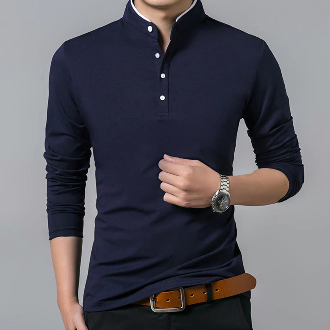 Image of Preston | Men's Long Sleeve Slim-Fit Polo Shirt