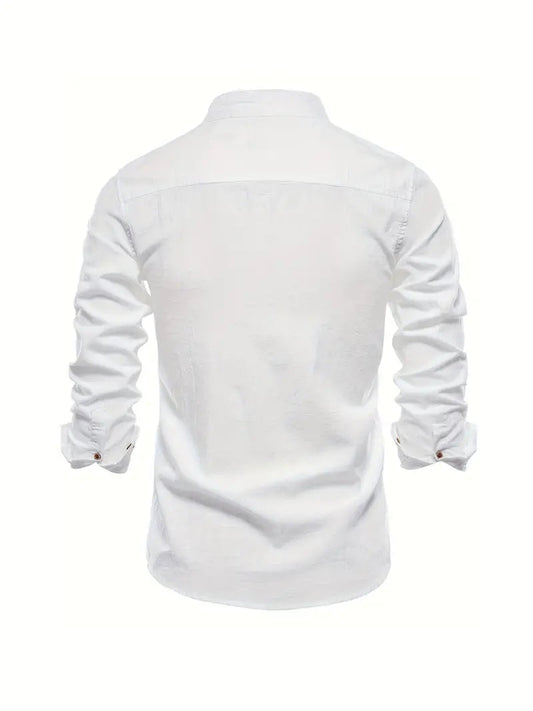 Image of Quinn | Men's Band Collar Long Sleeve Button-Down Shirt