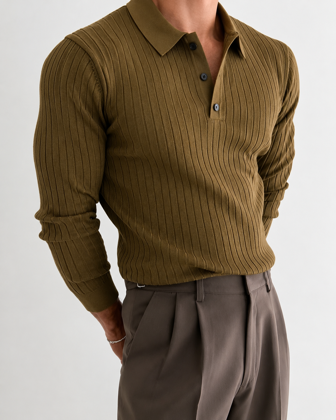 Richard | Men's Slim Fit Long Sleeve Polo Shirt - Image 1