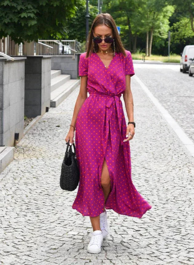 Image of Sabrina | Women's V-Neck Wrap Midi Dress