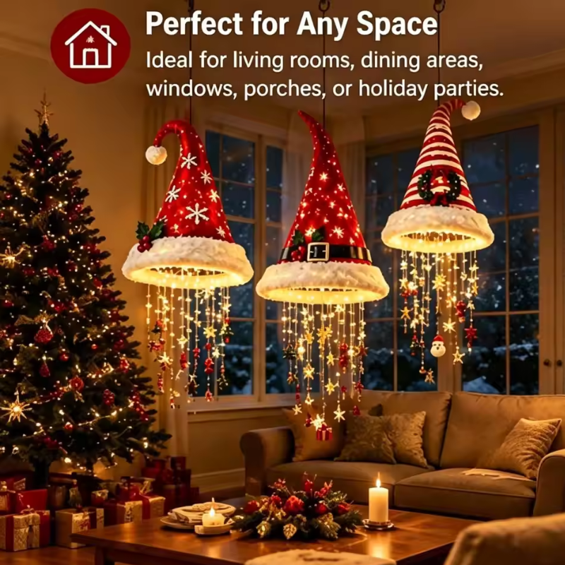 Santa Hat Chandelier with Warm LED Glow