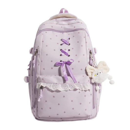 School Backpack with Lace-Up Detail