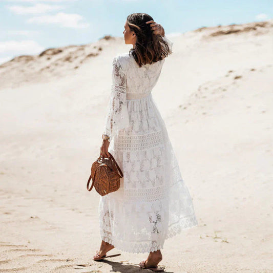 Image of Selena | Women's V-Neck Lace Maxi Dress