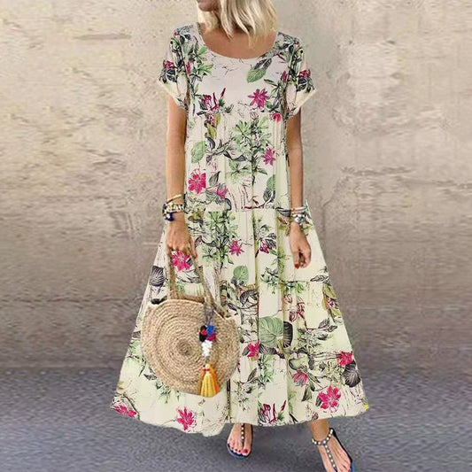 Image of Serena | Women's Short Sleeve A-Line Maxi Dress