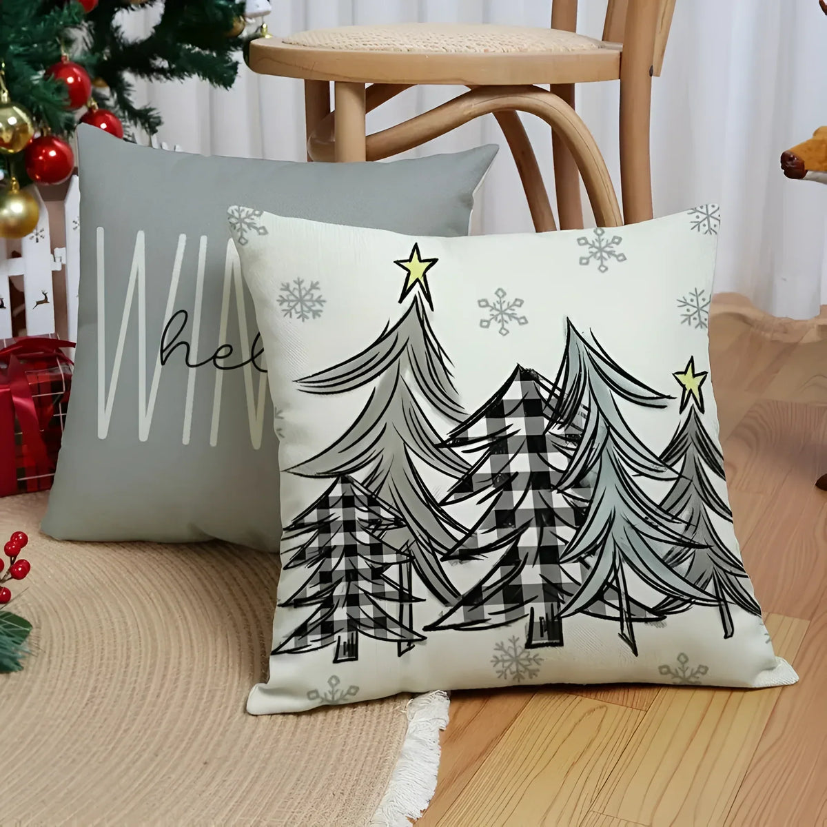 Set of 4 Christmas Pillow Covers with Hidden Zipper and Festive Woven Design