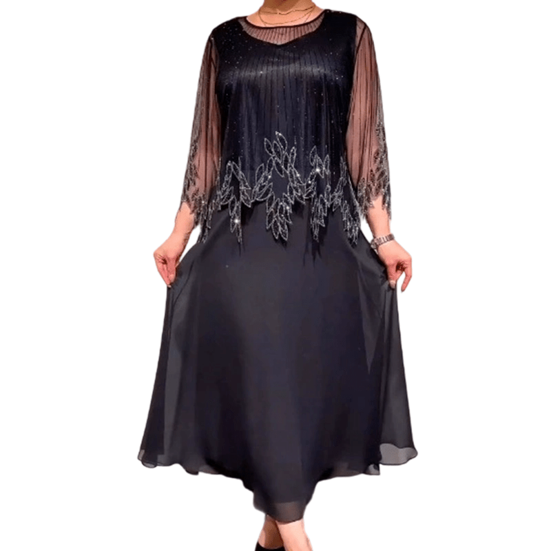 Shimmer Dress with Black Tulle Overlay - Formal Wedding Guest Cocktail Dress