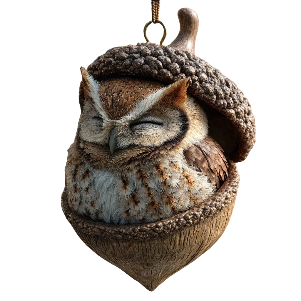Sleeping Woodland Animal Acorn Resin LED Figurine Christmas Ornament