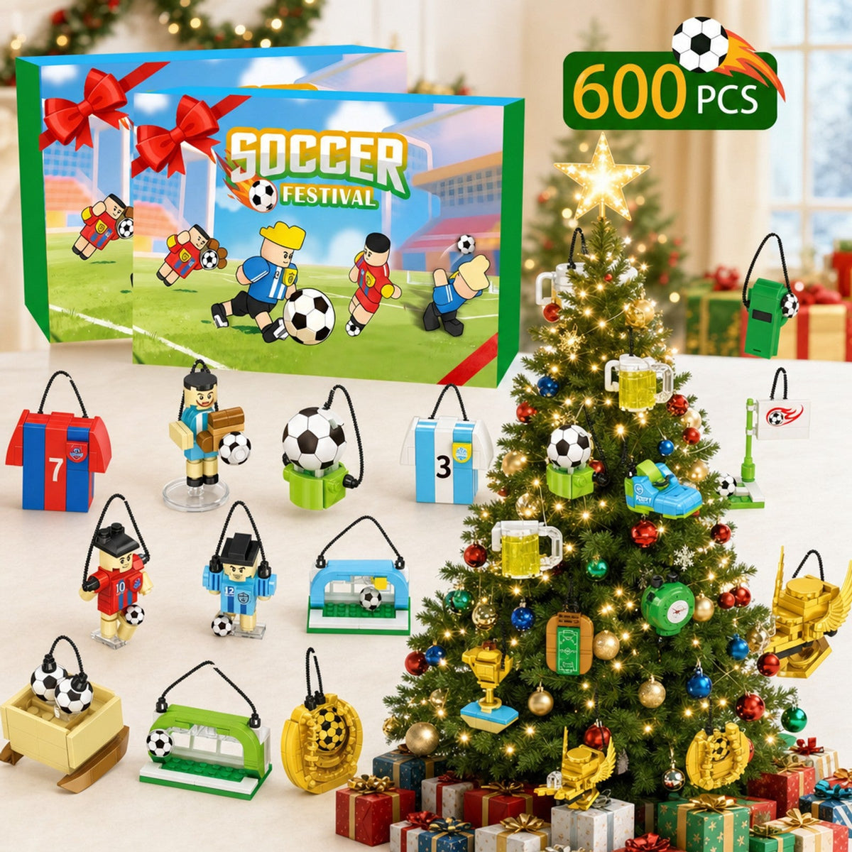 Soccer Advent Calendar, 600-Piece Brick Builds with Hanging Cords
