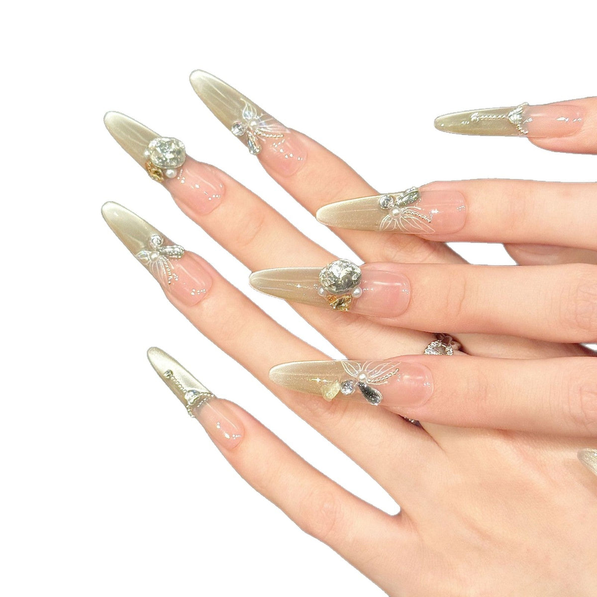 Stiletto Press-On Nails with Glittering Gem Accents