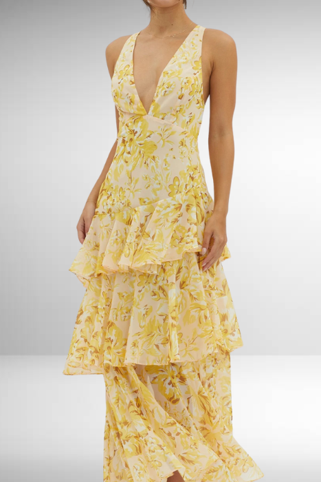 Image of Sylvia | Women's V-Neck Tiered Maxi Dress