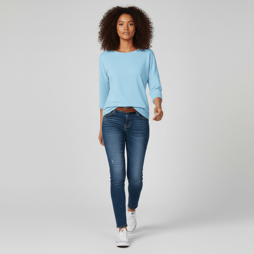 Three-Quarter Sleeve Crew Neck T-Shirt