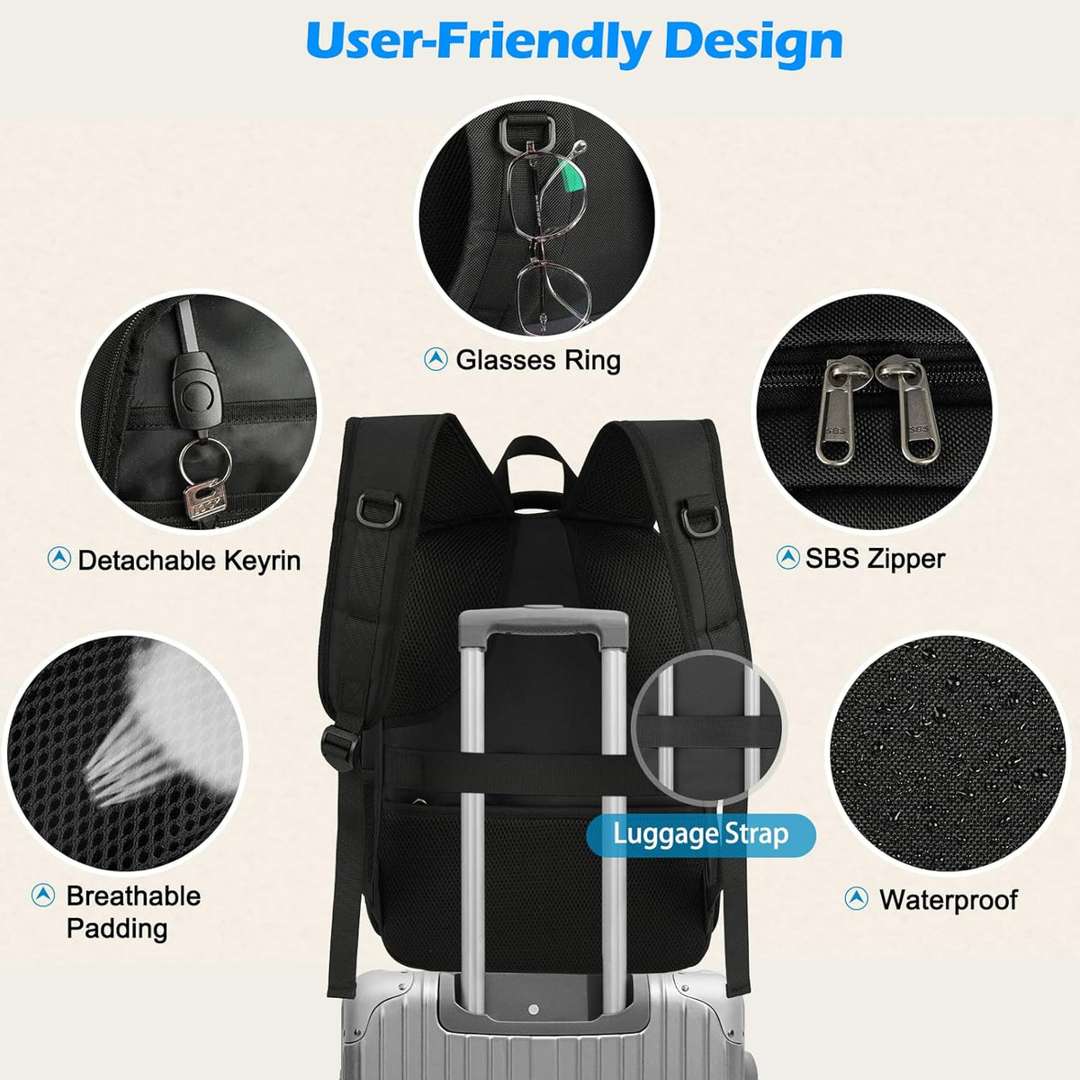 Unisex Water-Resistant Laptop Backpack with Insulated Lunch Pocket