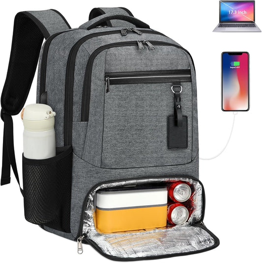 Unisex Water-Resistant Laptop Backpack with Insulated Lunch Pocket