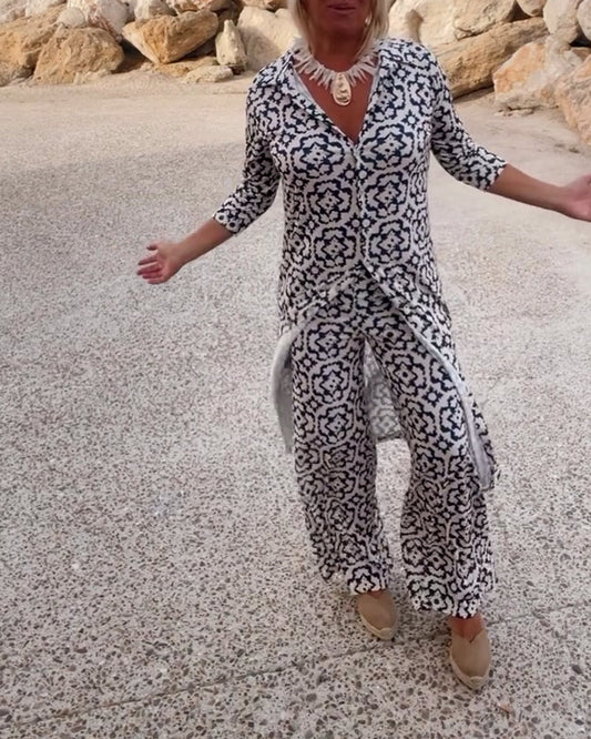 Image of Vivian | Women's Printed Wide Leg Pant Set