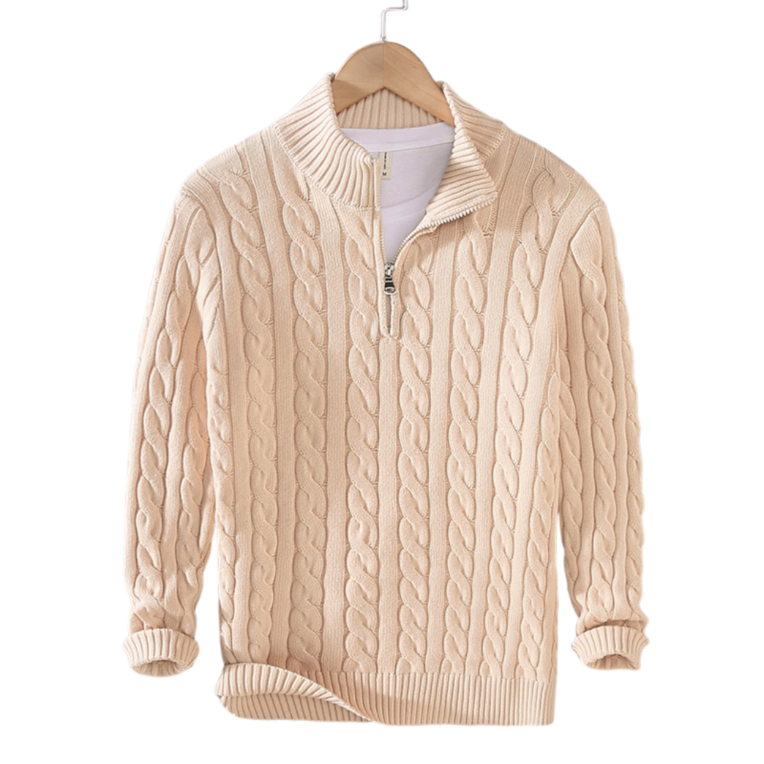 Image of Wayne | Men's Quarter Zip Cable Knit Sweater