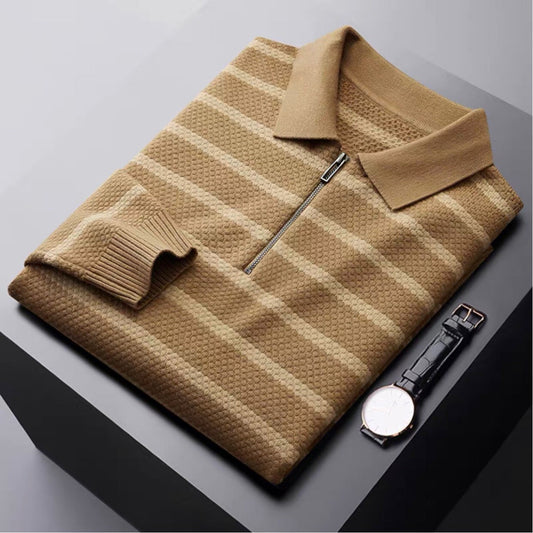 Image of Wes | Men's Zipper Striped Polo Shirt