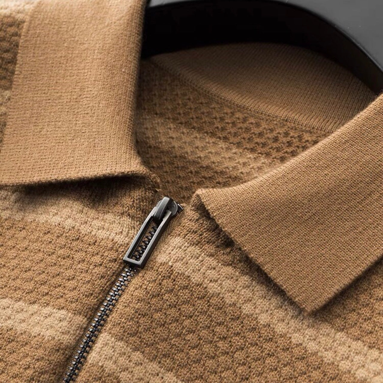 Image of Wes | Men's Zipper Striped Polo Shirt