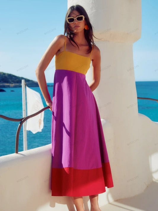 Image of Winnie | Women's Spaghetti Strap A-Line Midi Dress