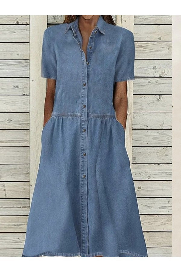 Women's Button-Through Denim Midi Dress