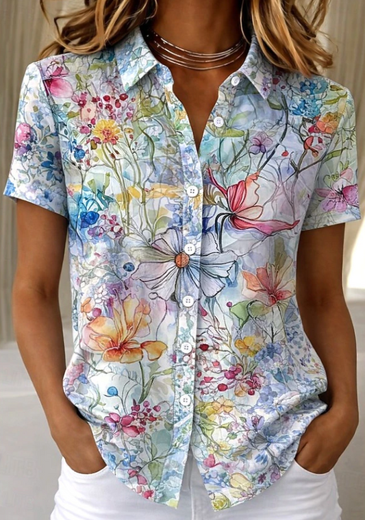 Women's Casual Summer Floral Button-Up Shirt