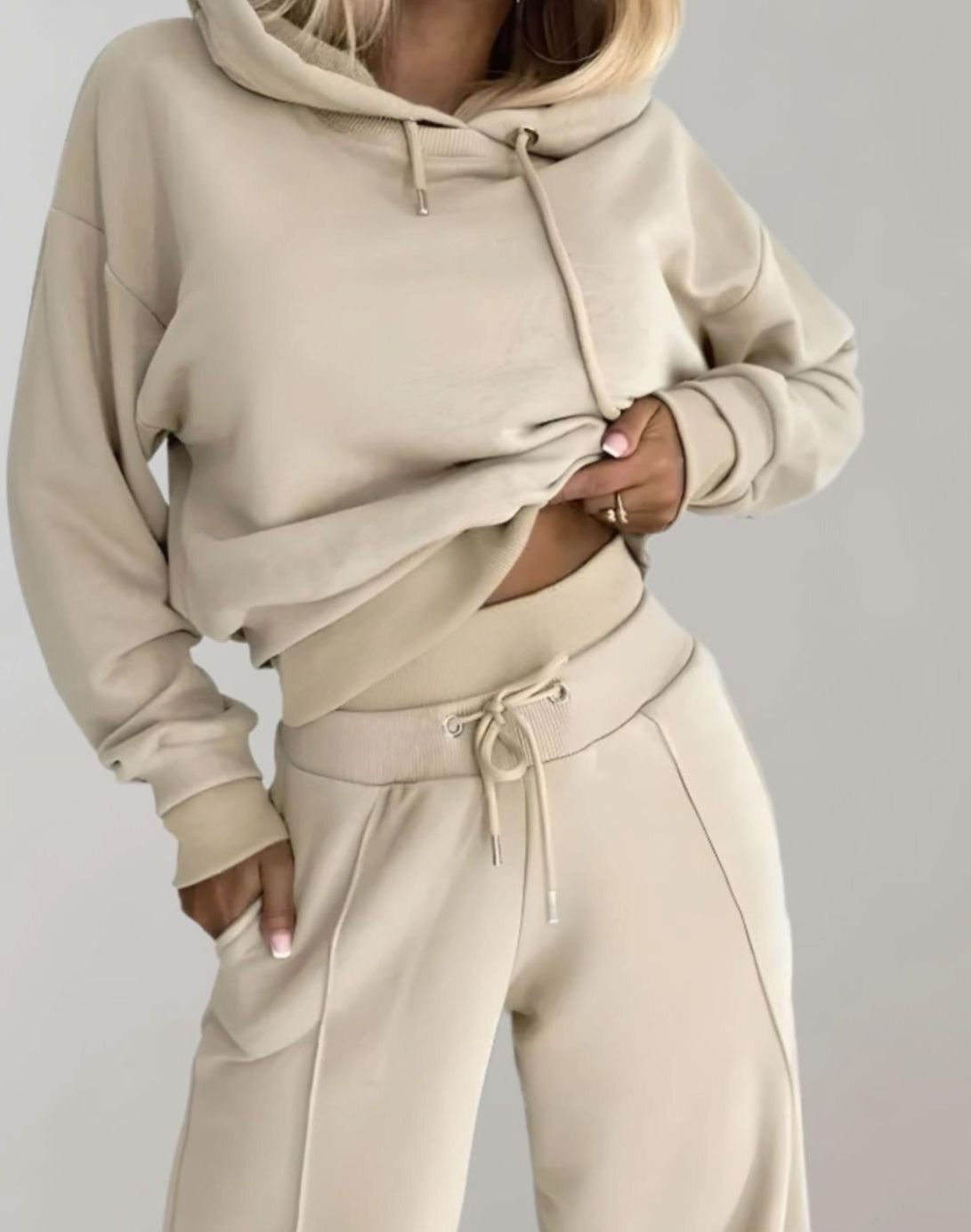Women's Cropped Hoodie and Wide-Leg Drawstring Trackpants Set