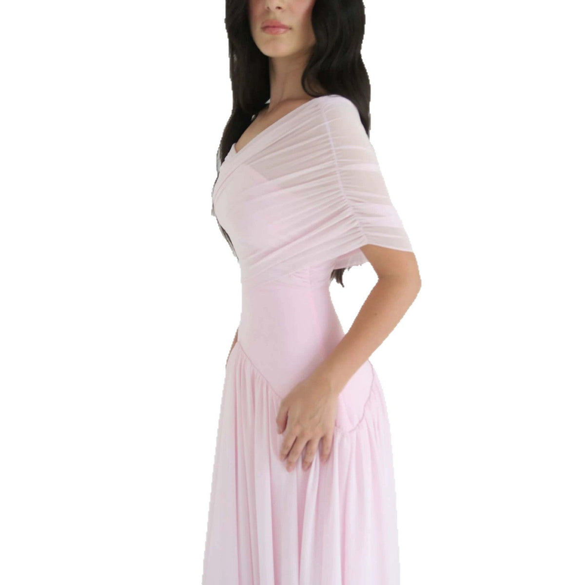Women's Elegant Wrap-Style Maxi Dress with Sheer Sleeves