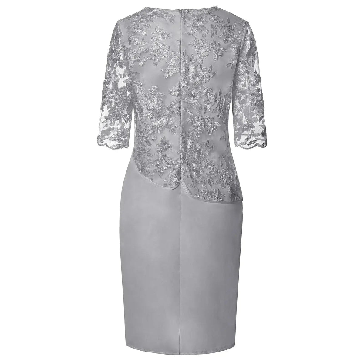 Women's Embroidered Lace Midi Dress with Three-Quarter Sleeves