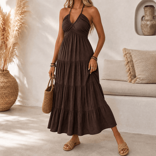 Women's Flowy Halterneck Maxi Dress