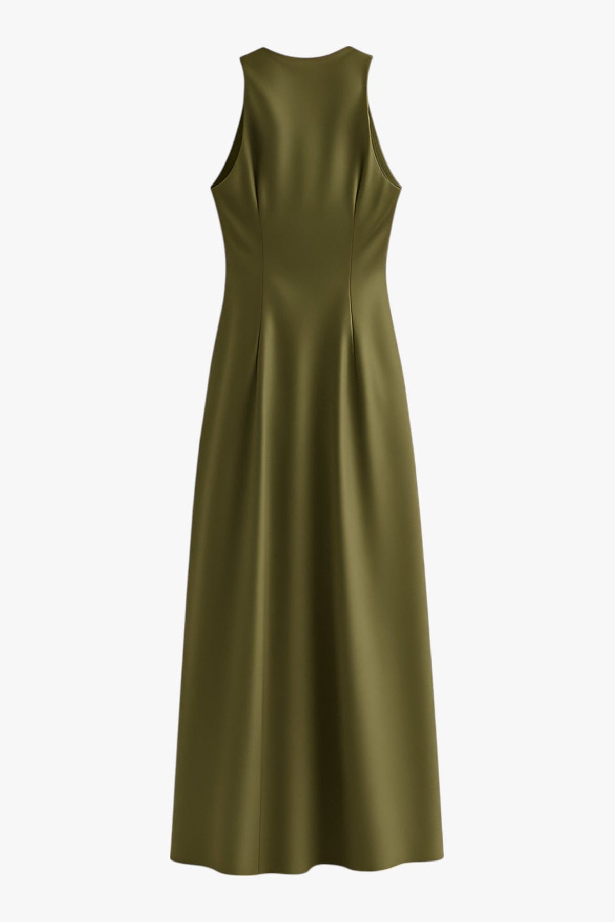 Women's Olive Green Satin Casual Summer Midi Tank Sundress