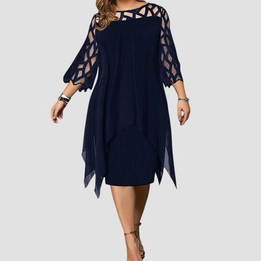 Women's Plus Size Lace Overlay Chiffon Midi Dress