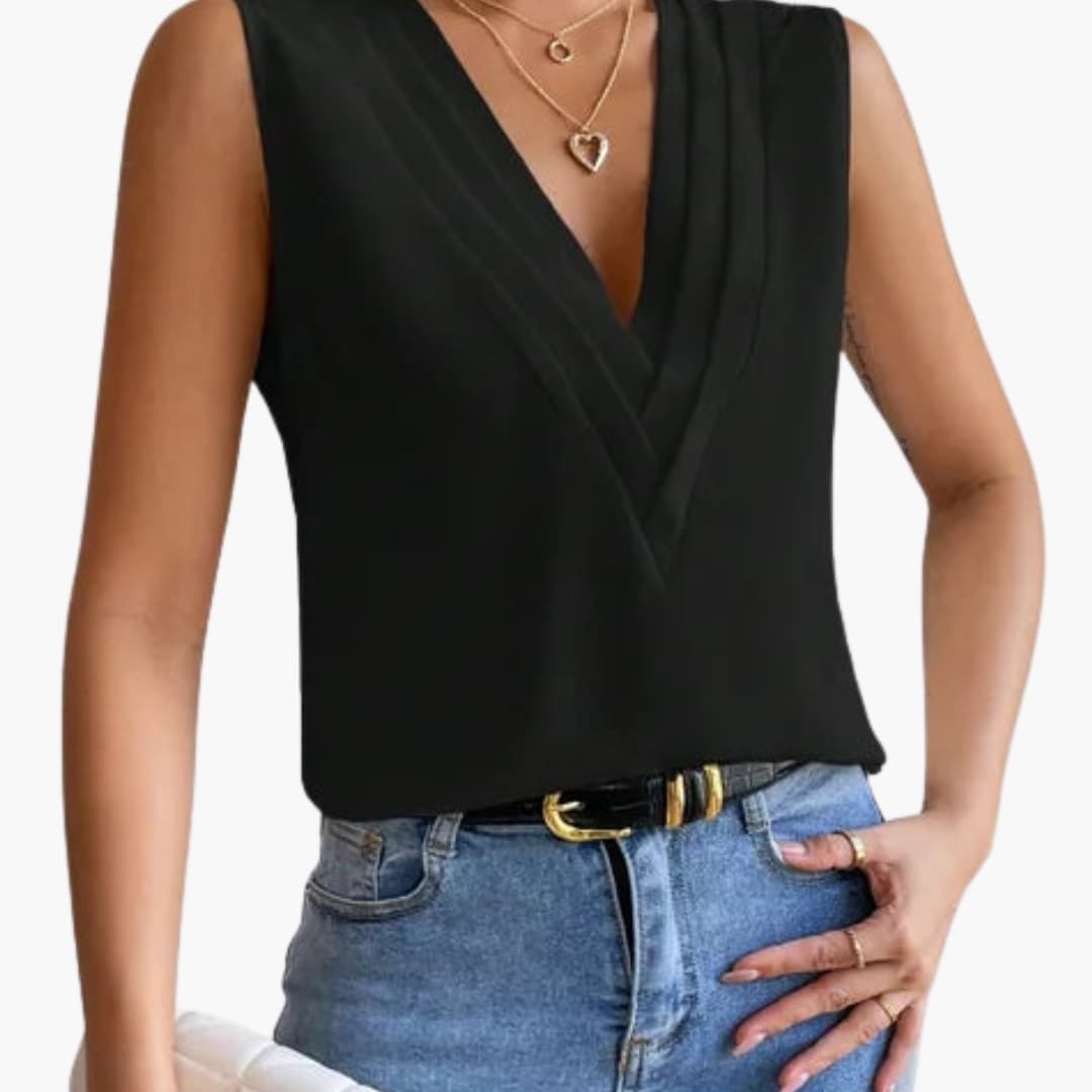Women's Sleeveless V-Neck Draped Blouse