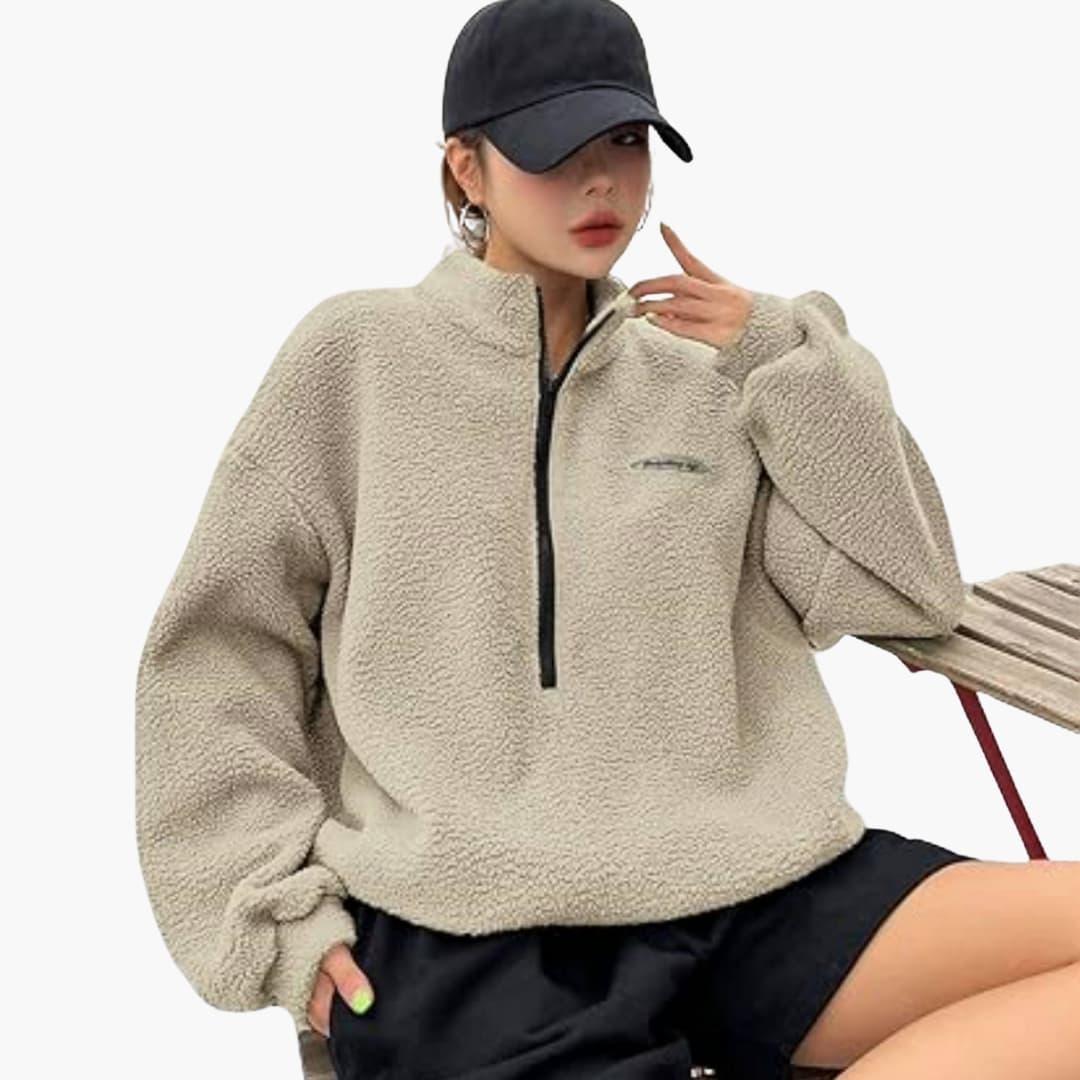 Women's Sweatshirt with Half-Zip and Textured Surface