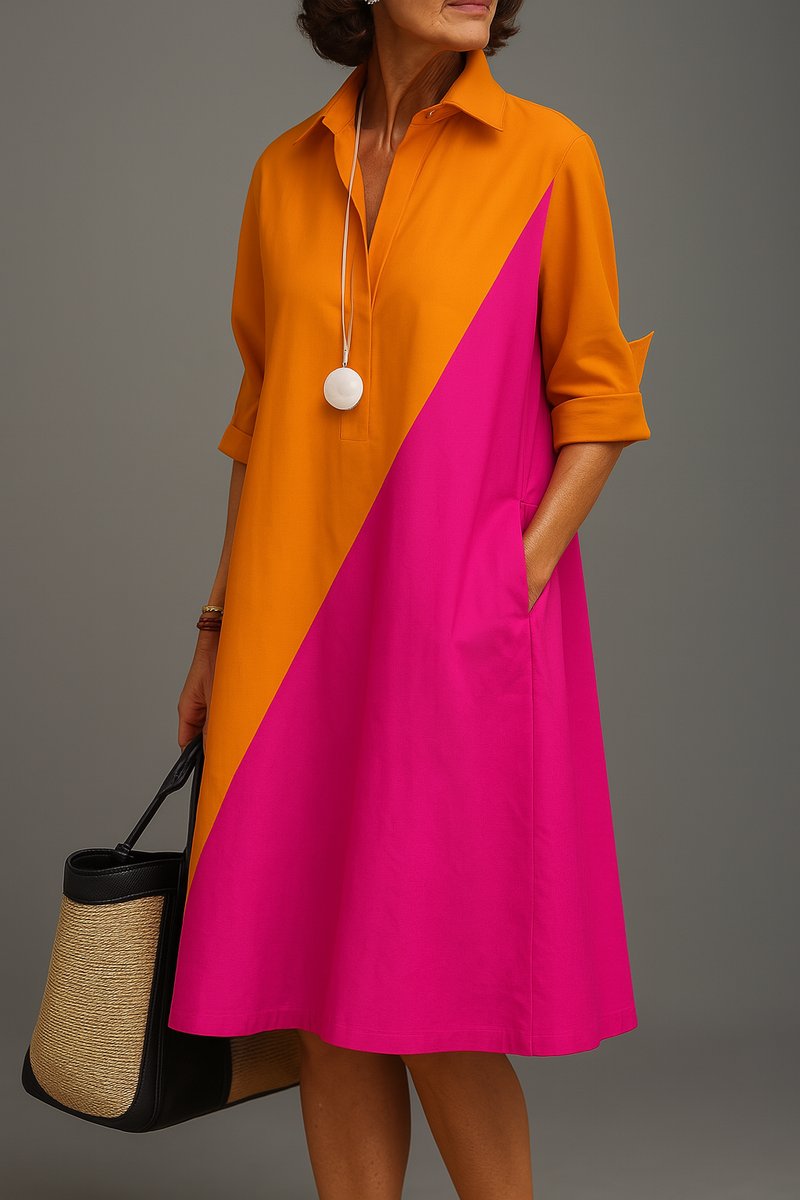 Women's Two-Tone Colorblock A-Line Midi Cocktail Dress