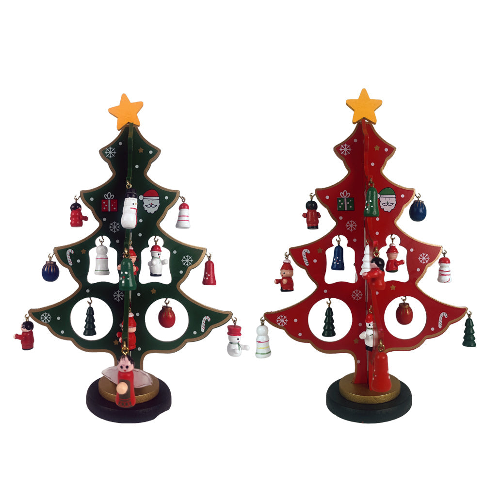Wooden Christmas Trees – Each with 20 Hand-Painted Figurines, Red or Green