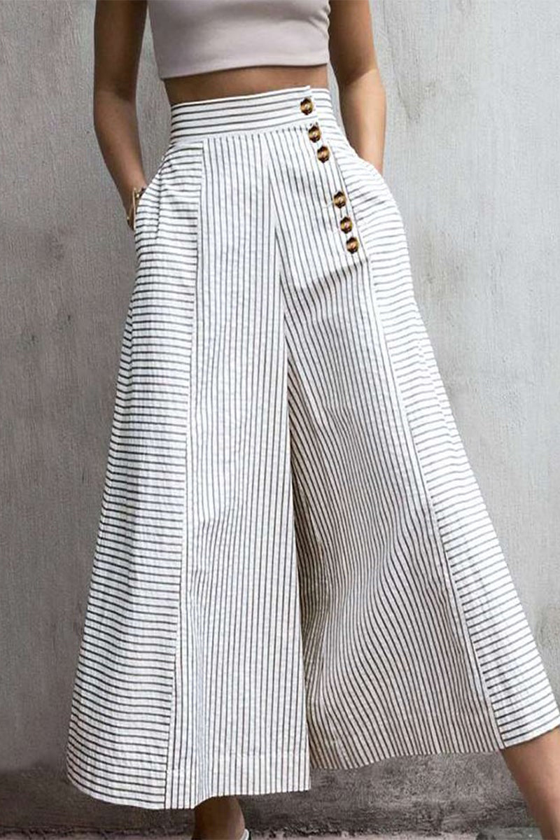 Image of Zoe | Women's High-Waisted Striped Wide Leg Pants