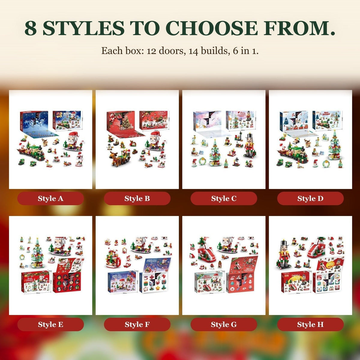 12-Day Christmas Brick Advent Calendar, 14 Builds, 6 in 1, 8 Styles