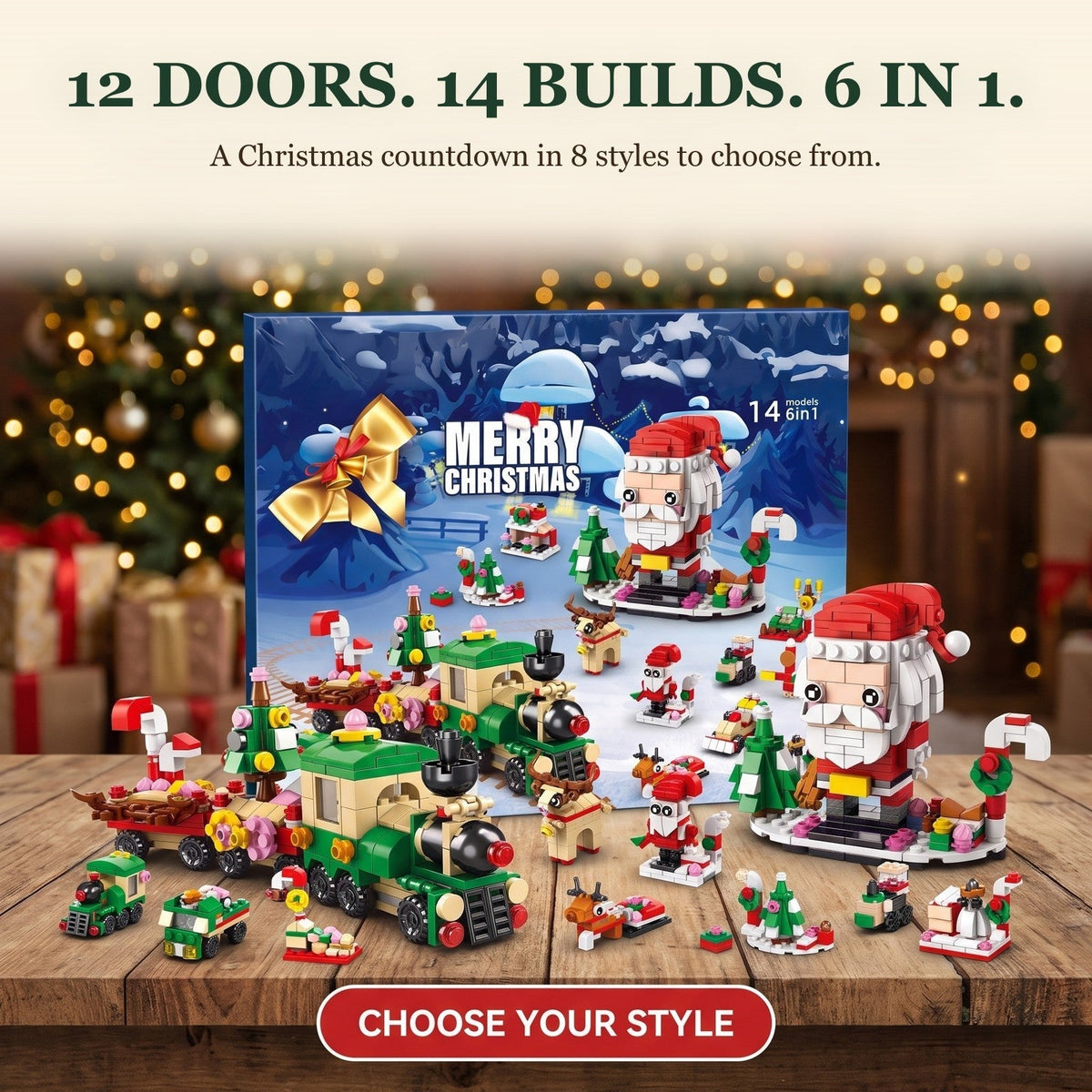 12-Day Christmas Brick Advent Calendar, 14 Builds, 6 in 1, 8 Styles