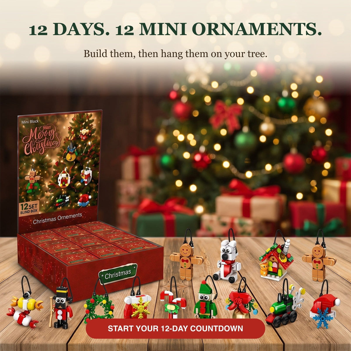 12-Day Christmas Ornament Countdown, Mini Brick Blind Boxes