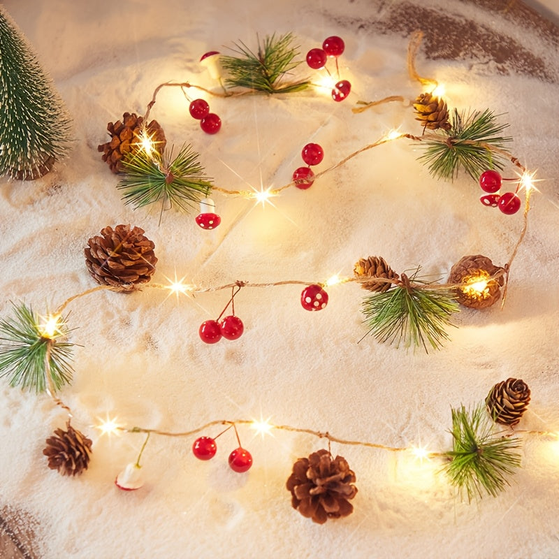 1pc Christmas Pine Needle & Mushroom String Lights, 20-LED Holiday Garland Fairy Lights for Home, Room, Office, Wedding & Wall Decor (Battery Not Included)
