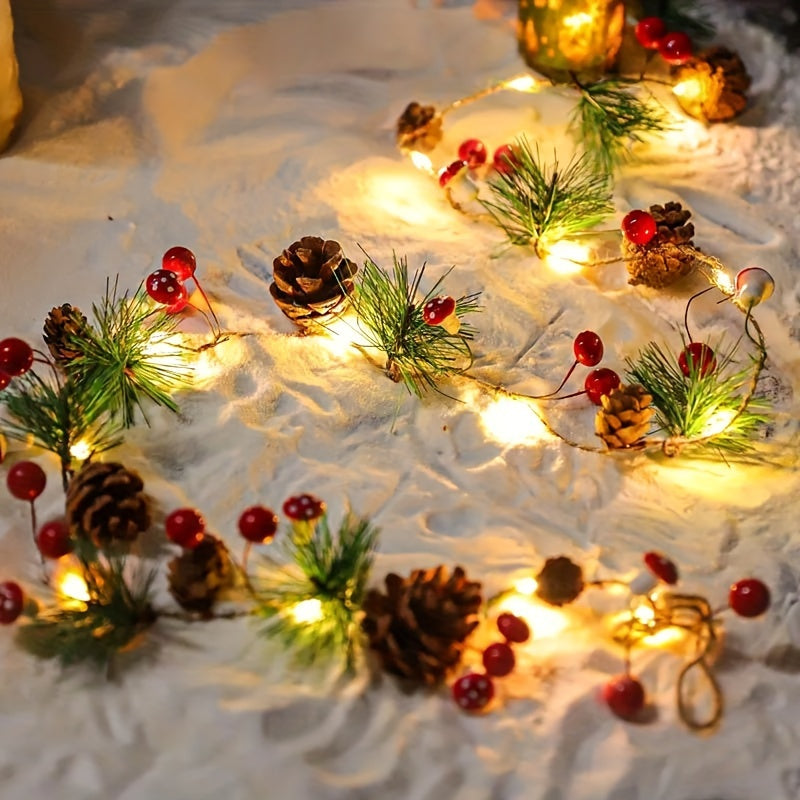 1pc Christmas Pine Needle & Mushroom String Lights, 20-LED Holiday Garland Fairy Lights for Home, Room, Office, Wedding & Wall Decor (Battery Not Included)