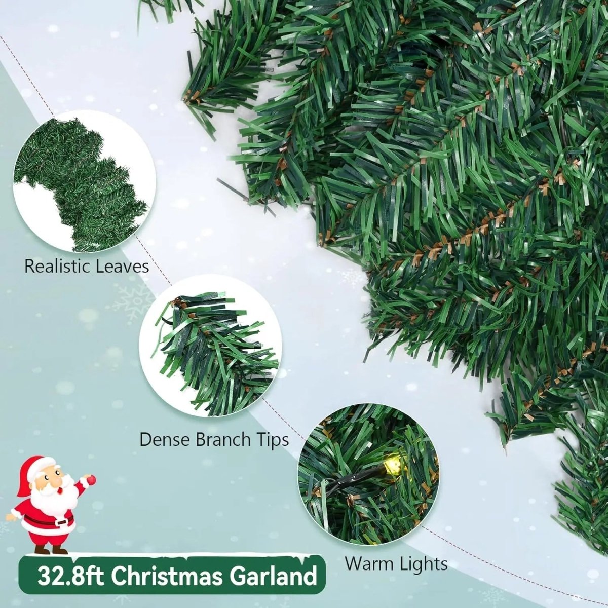 2.7m LED Garland with Warm White Lights