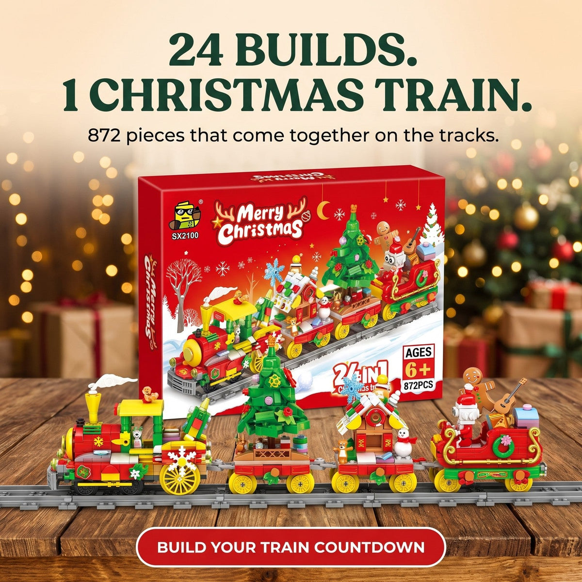 24-in-1 Christmas Train Brick Advent Calendar, 872 Pieces