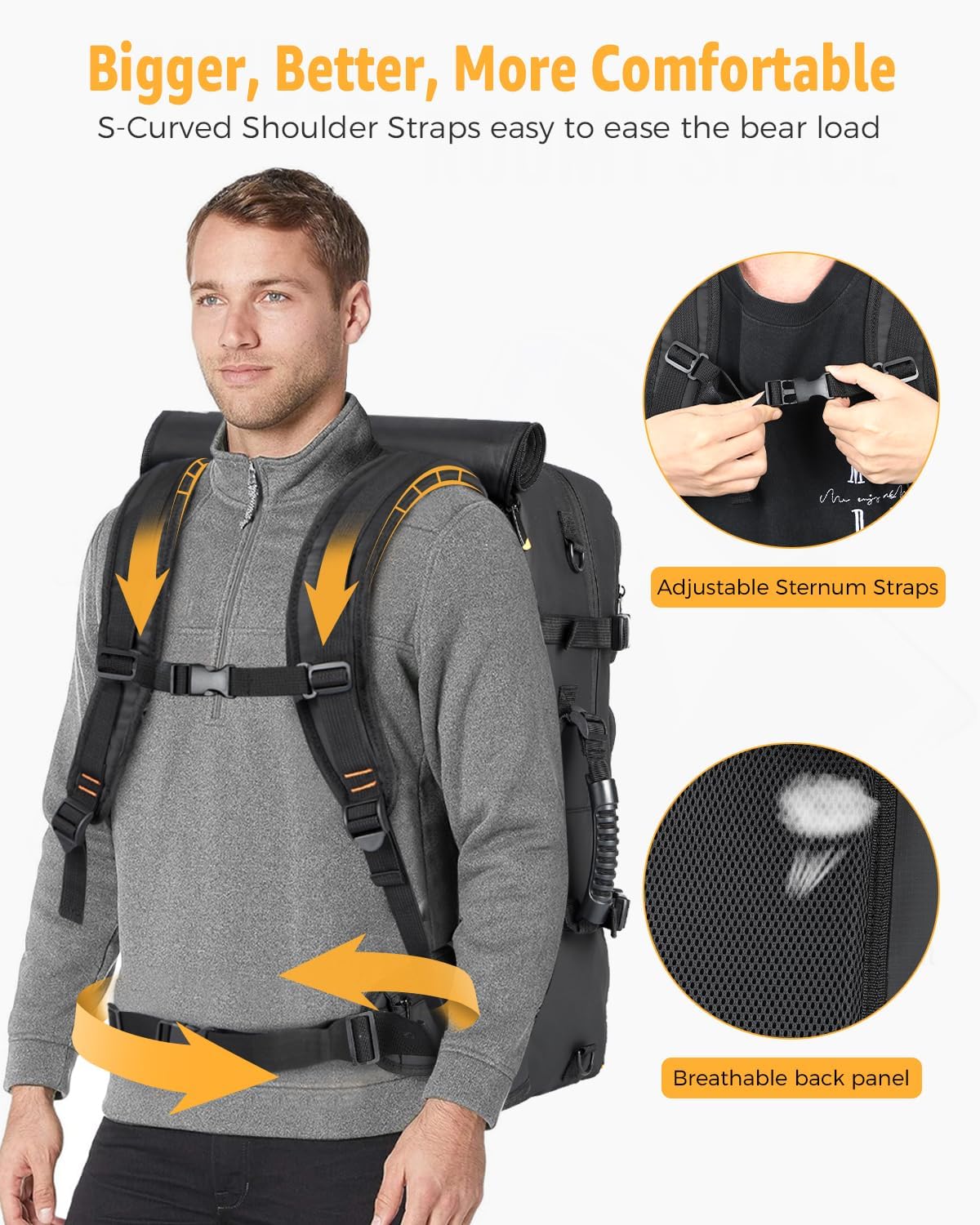 50L Airline-Approved Travel Backpack with Shoe Compartment and Fold-Away Carry Straps