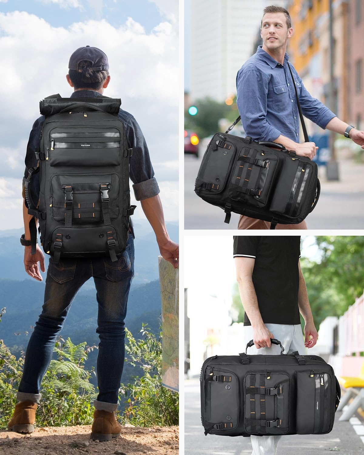 50L Airline-Approved Travel Backpack with Shoe Compartment and Fold-Away Carry Straps