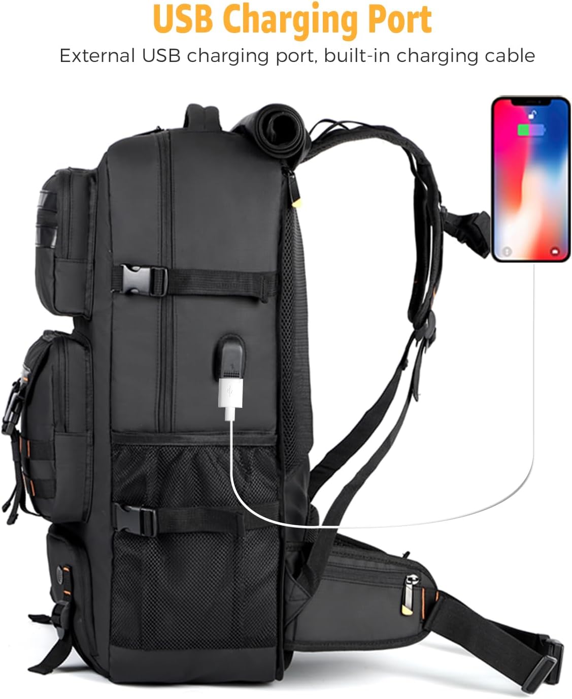50L Airline-Approved Travel Backpack with Shoe Compartment and Fold-Away Carry Straps