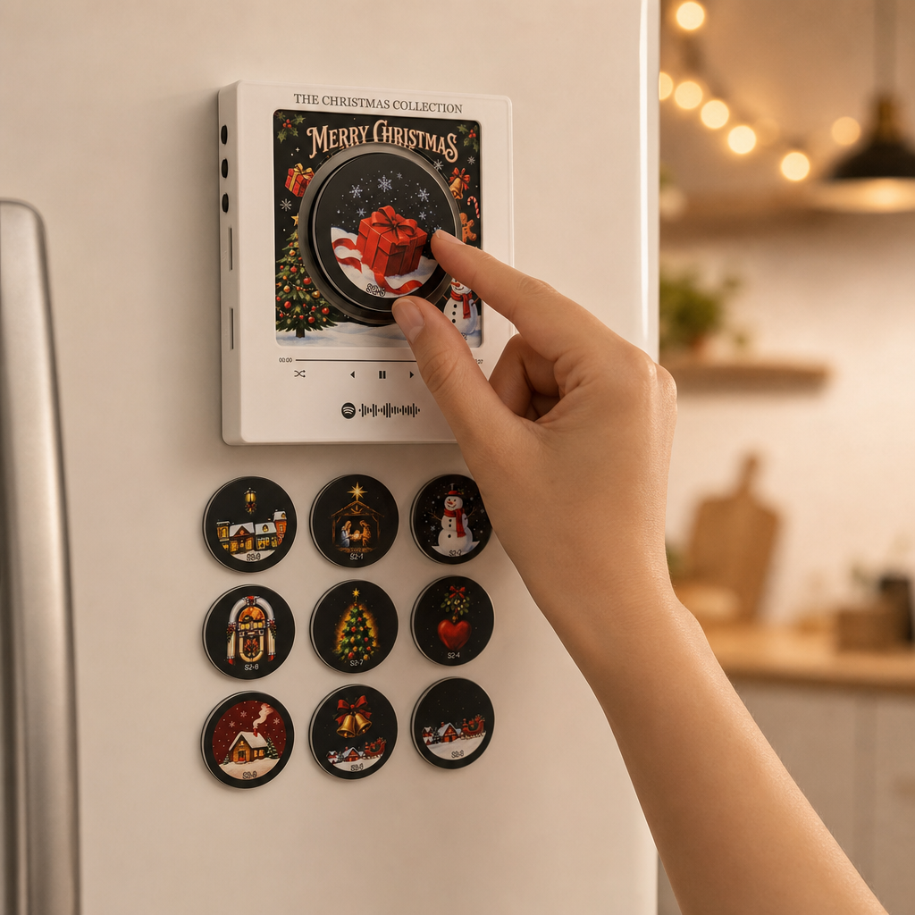 9-Song Musical Christmas Vinyl-Look Fridge Magnet Set