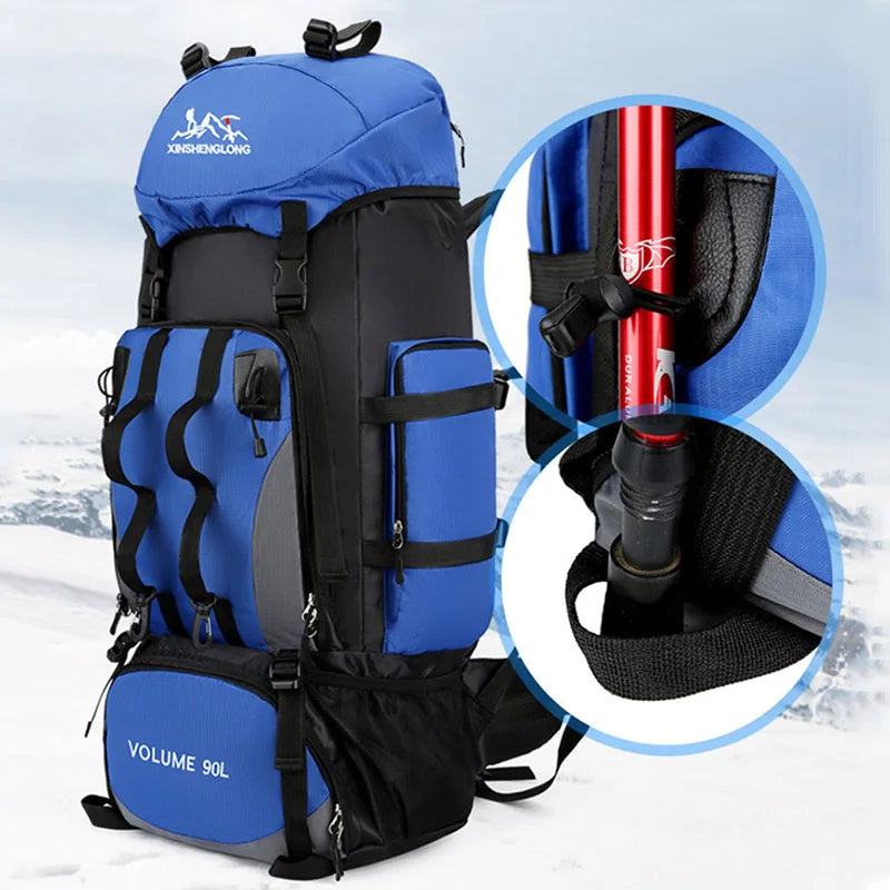90L Water-Resistant Camping and Hiking Backpack