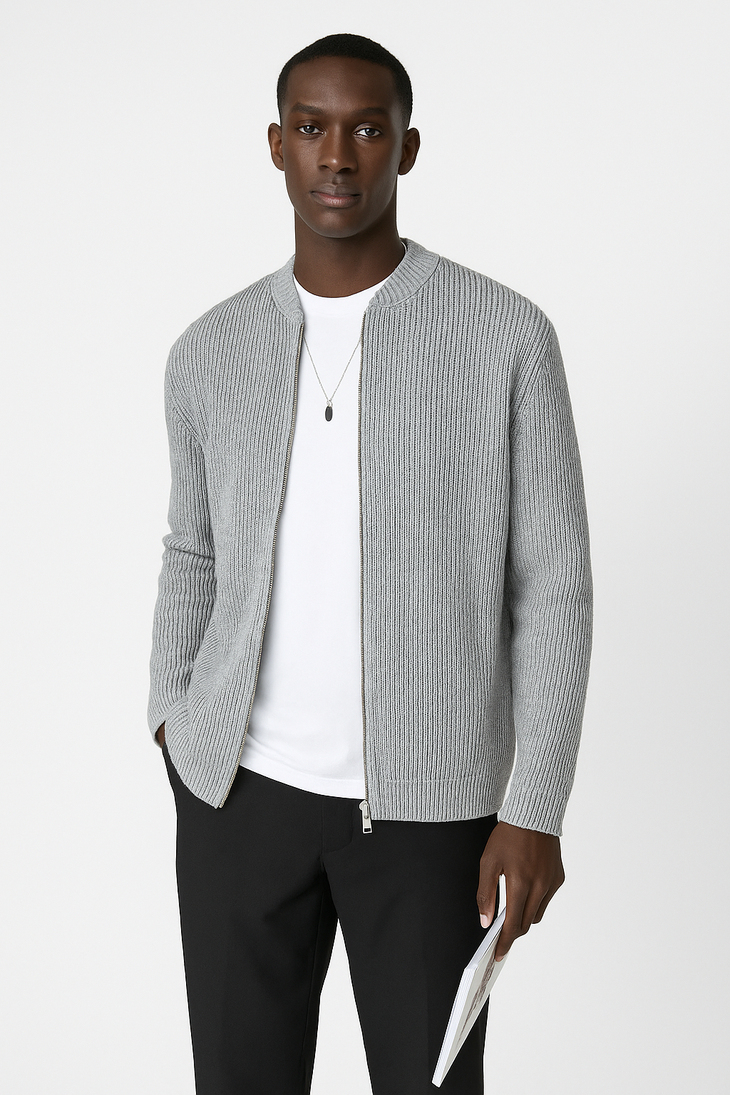 Image of Aaron | Men's Full-Zip Ribbed Sweater