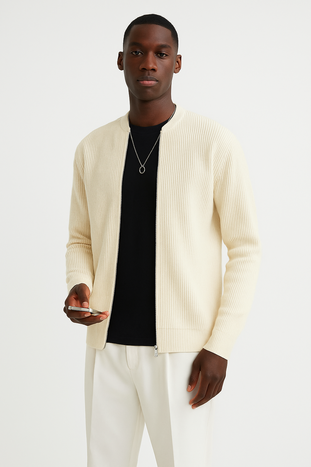 Image of Aaron | Men's Full-Zip Ribbed Sweater