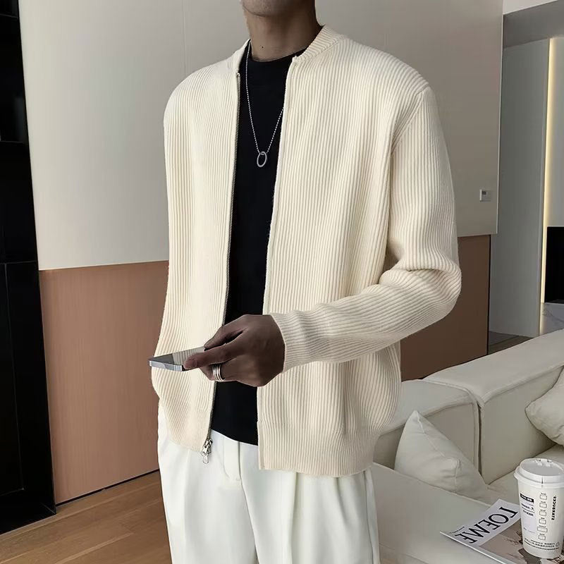 Image of Aaron | Men's Full-Zip Ribbed Sweater